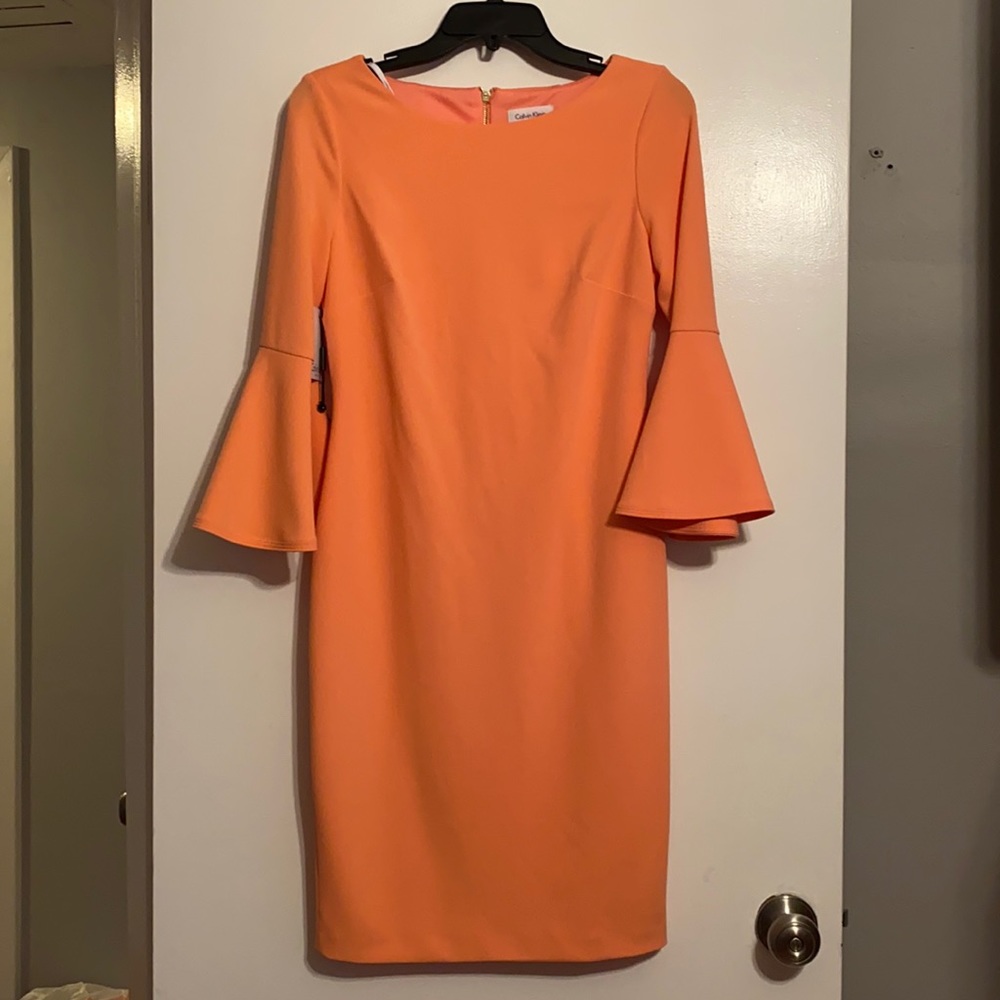 NWT Calvin Klein Peach bell sleeve dress